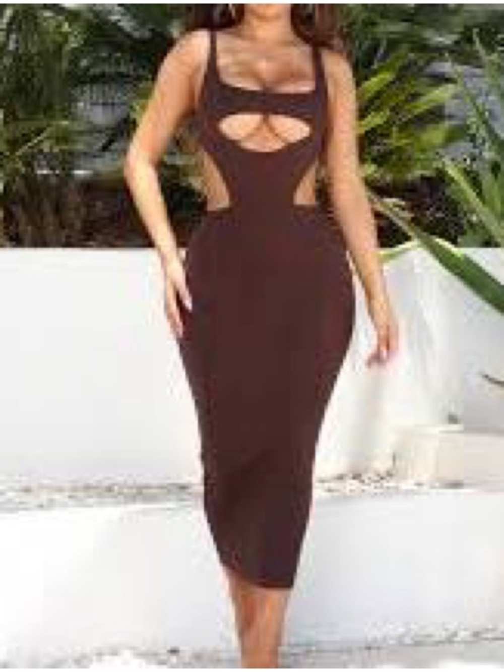 Fashion Nova Sleeveless Cutout Maxi Dress in Dark Brown
